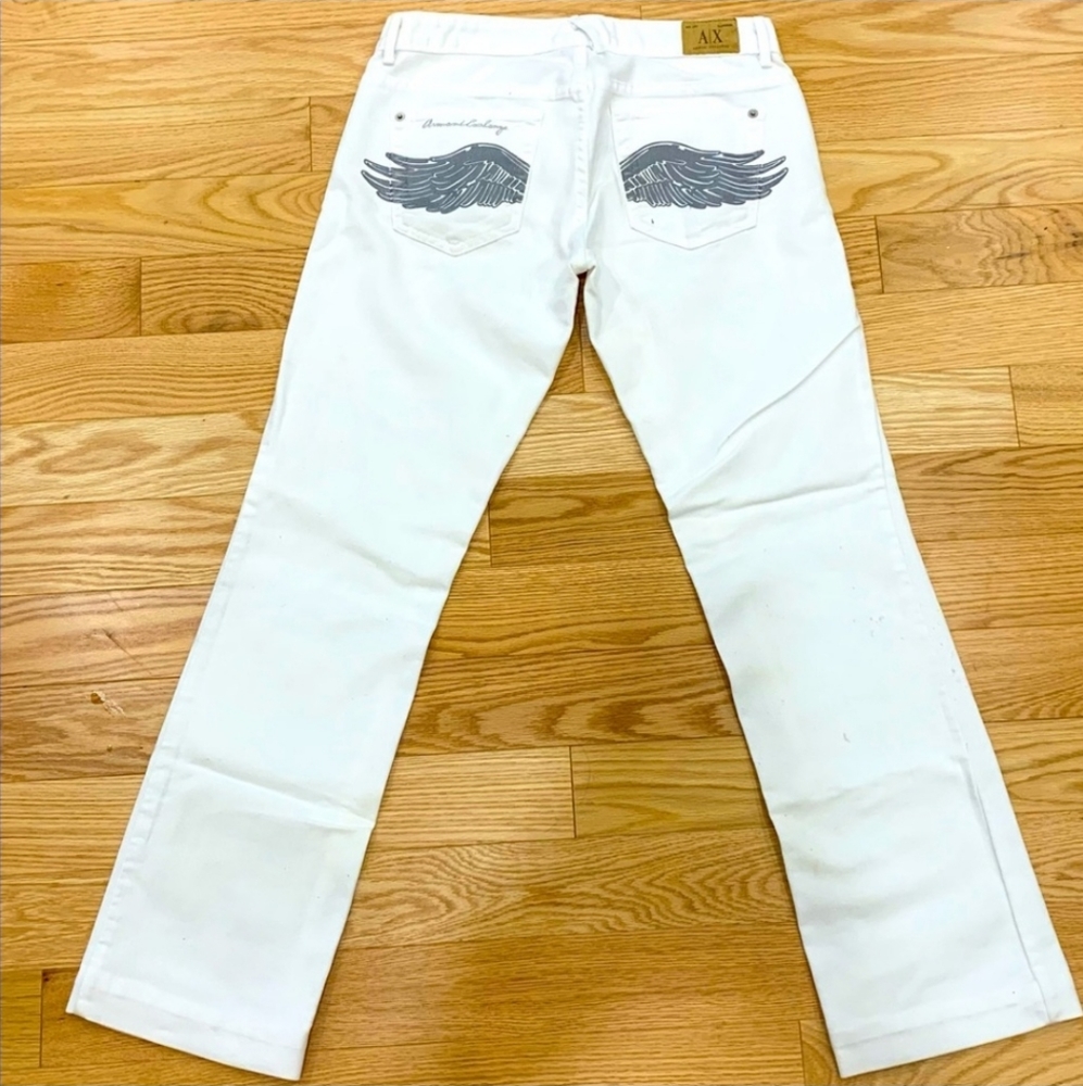👖 Armani Exchange Designer White Jeans w/ Silver Wings